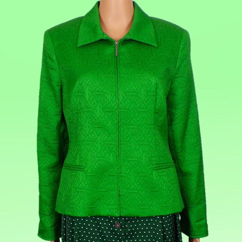 NORTON & CO size 8 green zip-front light jacket cotton/polyester dry clean only